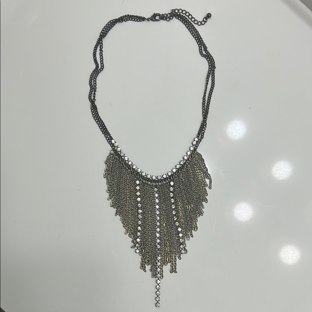 Elegant Silver and Gold Fringe Necklace Collar
